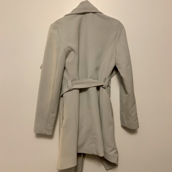 T Tahari Womens Trench Coat Abbey Silver Gray Wrap Belted Jacket - Picture 2 of 3